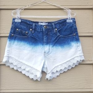 Free People Blue Ombre Crochet Jean Shorts
